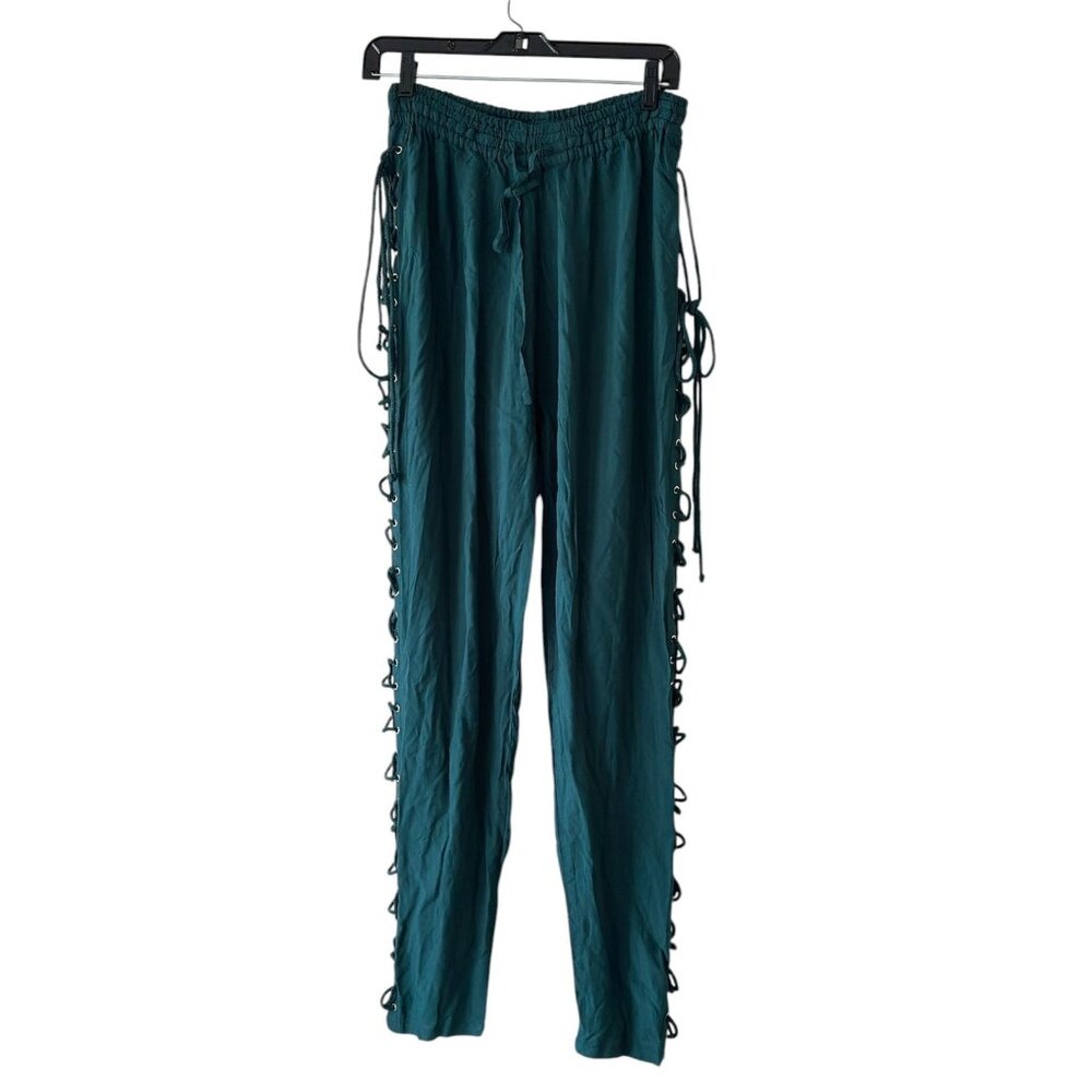 The Pirate Dressing Halloween Costume Pants Dark Green Lace Tie Sides Sz L